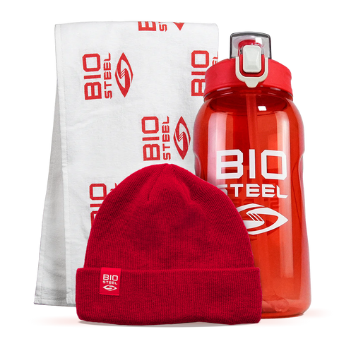 BioSteel Towel + Half Gallon Straw Water Bottle + Winter Hat Bundle