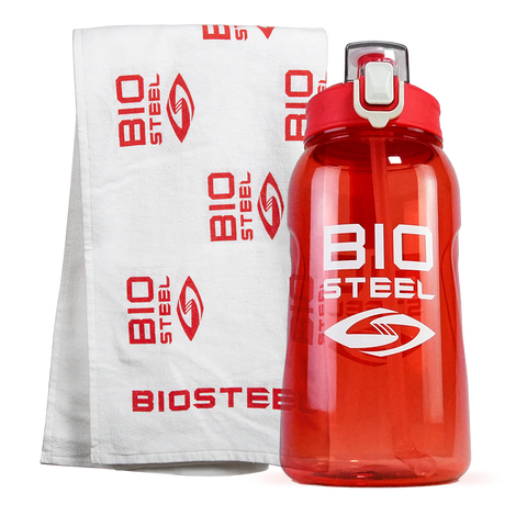 BioSteel Towel + Half Gallon Straw Bottle Bundle